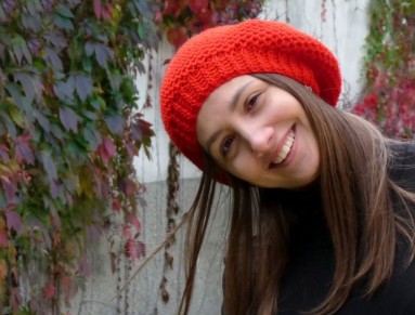 Pletený baret - červený