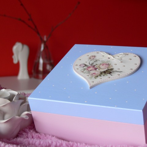 Romantická šperkovnice srdce srdíčko krabička krabice růže decoupage puntíky růžičky šperkovnice dárková krabička tozla 