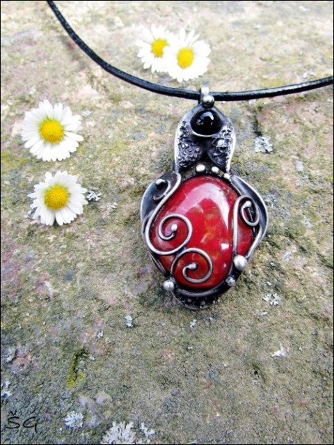 Náhrdelník - Oheň šperk náhrdelník červený tiffany skleněný cínovaný handmade 
