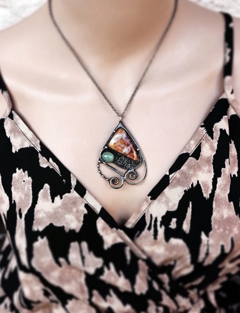 Náhrdelník - Libera šperk náhrdelník achát originální tiffany autorský cínovaný kameny 