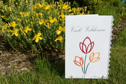 Přání Velikonoční tulipány přání velikonoce tulipány nitěná grafika 