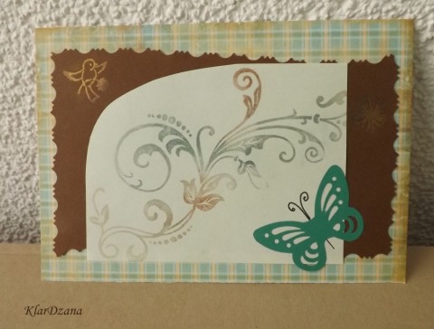 Přání kartička s ornamenty zelená motýl přání hnědá béžová ornamenty gratulace papírové kartička 