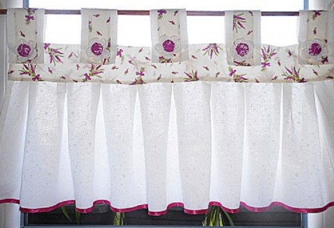 Záclonka Levandule levandule bavlna květy bílá závěs kuchyň vínová okno 