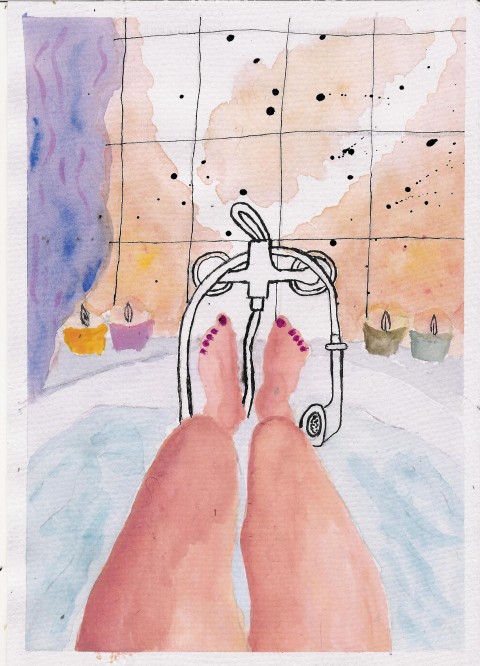 Horká koupel voda žena koupel nohy dívka koupelna akvarel vana tuš 