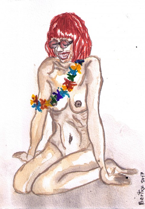 Růžové brýle žena akt touha dívka nahá akvarel nahota 