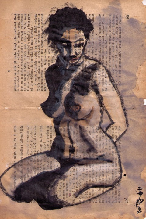 Zklidnění žena akt touha dívka nahá akvarel nahota prsa perokresba ňadra 