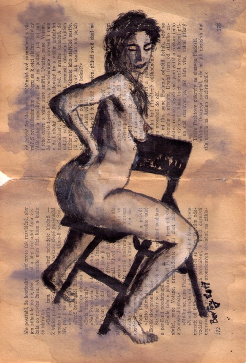 Uvolněná žena akt touha dívka krev nahá akvarel nahota 