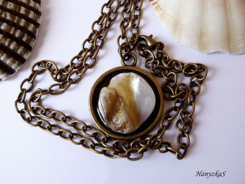 Náhrdelník: Perleťový náhrdelník perleť resin kříšťálová pryskyřice starobronzová barva 