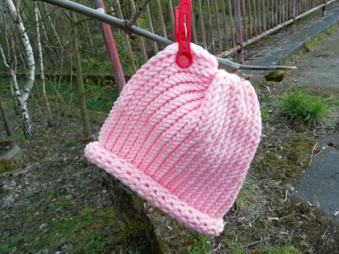 Pletená čepice - světle růžová čepička 