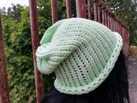 Pletená čepice 2v1 paste.zelená dárek zima žena zimní teplá muž 