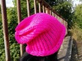 Pletená čepice 2v1 neon-růžová
