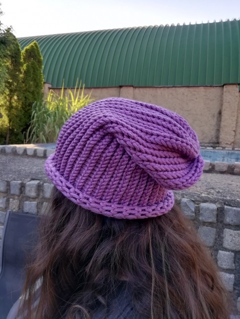 Pletená čepice 2v1(středně fialová) dárek zima žena zimní teplá muž 