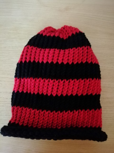 Pletená spadlá čepice -červenočerná dárek zima žena zimní teplá muž 