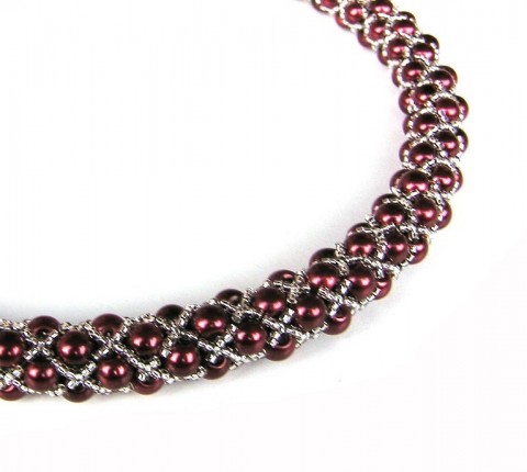 Bordové perly náhrdelník elegantní šitý společenský vínová čirá bordo voskové perly potrubí 