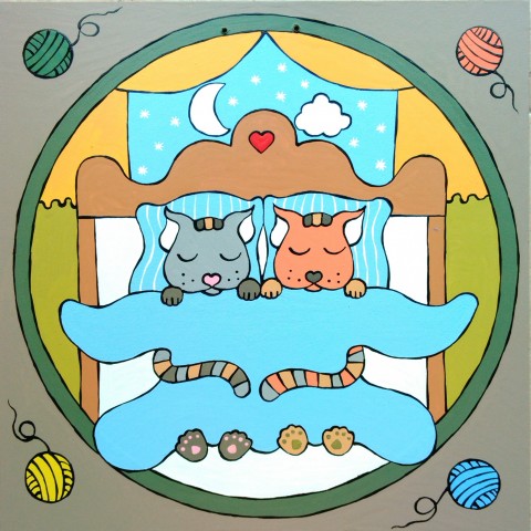 Obrázek - Ve dvou se to přede lépe. dekorace dárek obraz kočka kocour kočička láska obrázek kočky kotě kočičky pohoda koťata kocourek pro radost siesta pro štěstí 