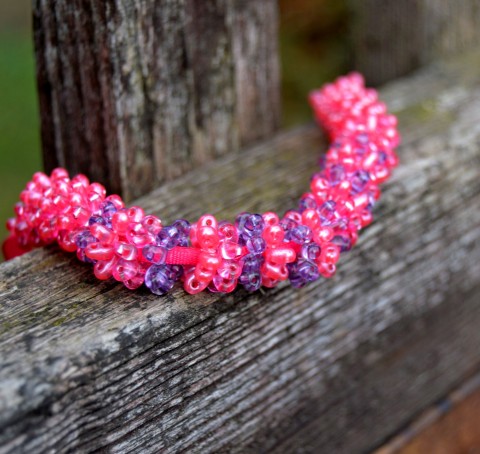 Růžovo-fialové snění - náhrdelník náhrdelník korálky fialová růžová stužka na krk 