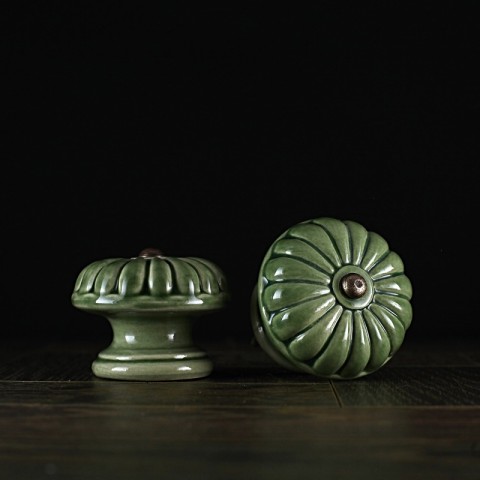 Úchyt / zelený - vzor č. 5 keramika keramické vintage keramický komoda starobylé nábytek rustikální starobylý úchyt knopek rustical rustikal knopka keramický úchyt šuflík 