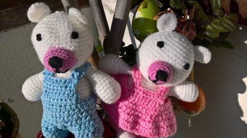 Medvědí dvojčata dekorace dárek děti vánoce medvídek méďa hračka dětský háčkovaný medvěd vánoční dítě příze míša prací 