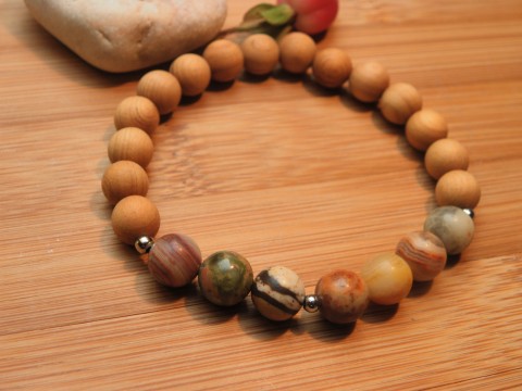 Náramek - Achát / Santalové dřevo náramek korálky kameny léčivý ochranný čakrový meditační joga 