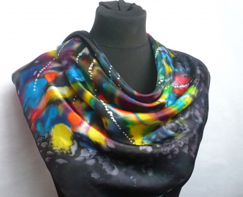 Hedvábný šátek Erupce. malovaný šátek malba na hedvábí hedvábný šátek dárek pro ženu zelený šátek 