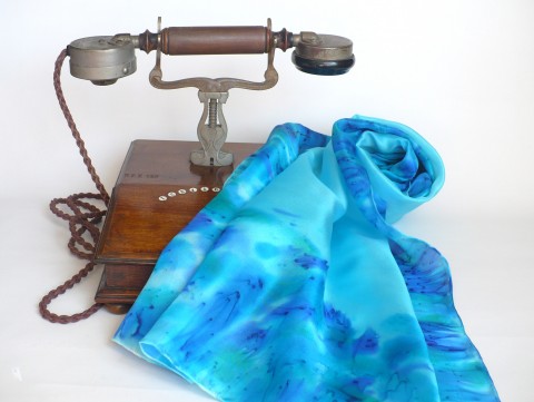 Hedvábný šátek Laguna. moře šátek tyrkysový malba na hedvábí hedvábný šátek dárek pro ženu 
