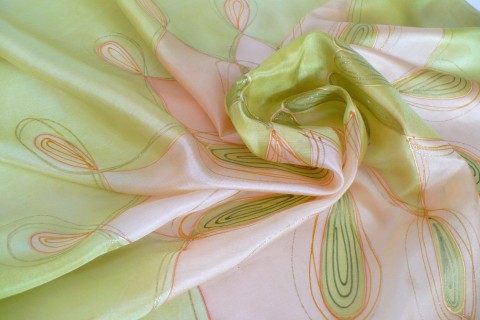 Hedvábný šátek zelený hedvábí malovaný šátek zlatý oranžový květovaný hedvábný šátek žlutozelený 
