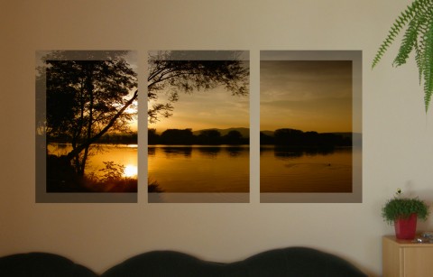 foto, triptych, západ na řece strom pokoj relax vlnky kachna řeka triptych západ slunce 