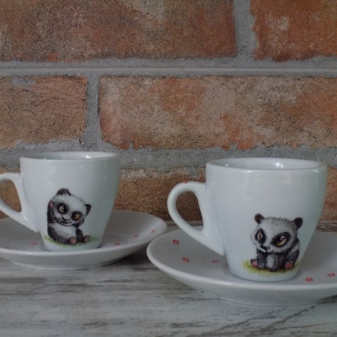Sada ristretto šálok s pandami dárek káva panda pár animal šálek funny espresso cup zvíre 
