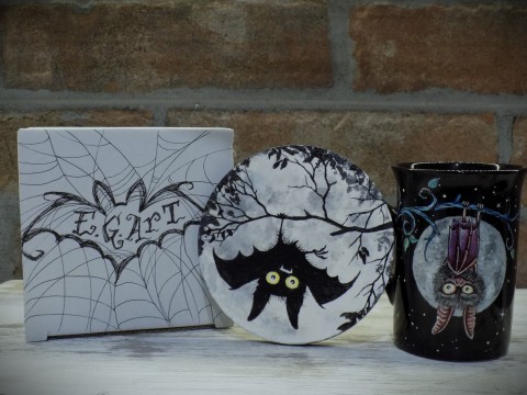 Čierny hrnček Hanging Bat dárek hrnek čaj káva netopýr metal gothic animal funny gift bat mug 