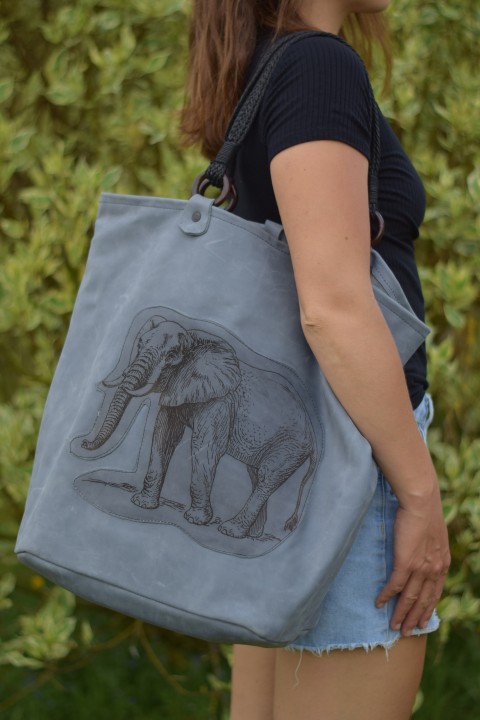 Nákupní taška kožená originální taška kožené šedá slon ucha nákupní 