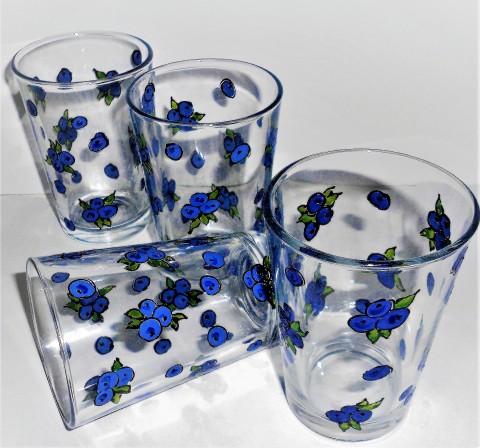 Sada skleniček - Borůvková borůvkové skleničky borůvčí ručně malované sklo s borůvkami 