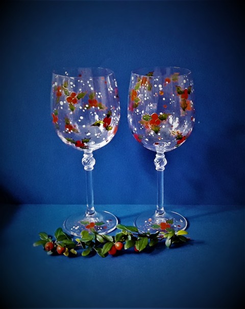 Ty & já  - přípitek štědrovečerní vánoce vánoční slavnostní cesmína přípitek ručně malované sklo malované skleničky malované sklenice malované sklenky 