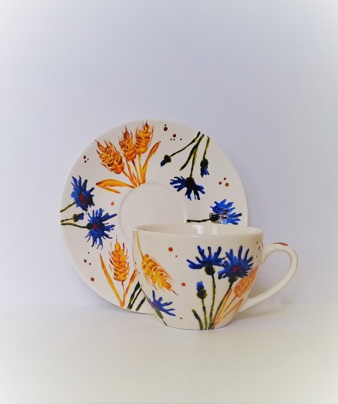 Na kafíčko - Chrpy a obilí prázdniny čaj letní káva léto obilí porcelán hrníček chrpy na kávu ručně malovaný hrnek malovaný hrnek 