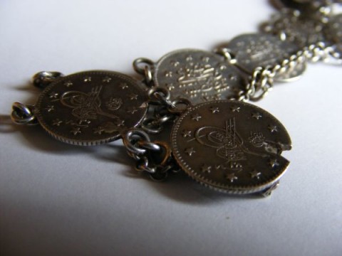 Stříbrný penízkový náramek vintage penízky šperk starožitný náramek stříbrný 