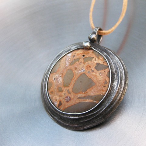 Podzim na safari - jaspisu kruh náhrdelník přírodní hnědá béžová poušť cínovaný starý letokruhy písková autorský náhrdelník jaspisový náhrdelník 