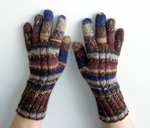 Rukavice pletené Kaštánky modrá pletené hnědá béžová zimní vlna rukavice rukavičky skořicová prstové ivka polyamid 