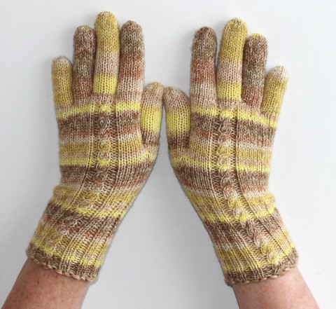 Rukavice prstové pletené merino hnědá žlutá pestré béžová zimní podzimní rukavice rukavičky okr prstové ivka 