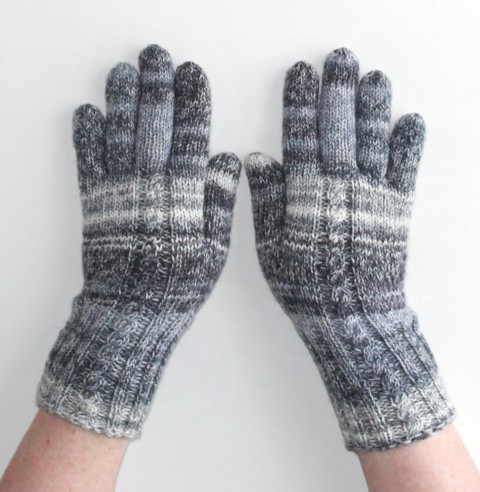 Rukavice pletené Stíny merino modrá bílá šedá zimní podzimní rukavice merino rukavičky prstové ivka polyamid 