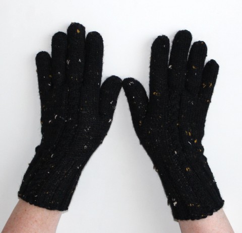 Rukavice tvídový efekt černé přírodní pletené černá zimní rukavice dámské okr prstové ivka 