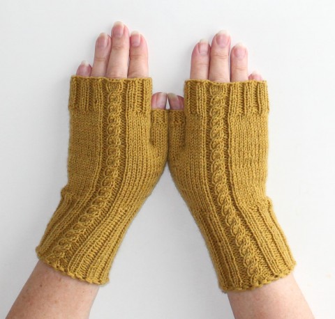 Rukavice bezprstové Kari žlutá zimní podzimní návleky rukavice rukavičky bezprstové ivka kari hořčice 