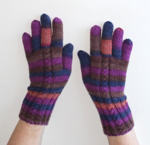 Rukavice pletené Purpura merino modrá oranžová fialová hnědá pestré zimní podzimní rukavice rukavičky prstové ivka 