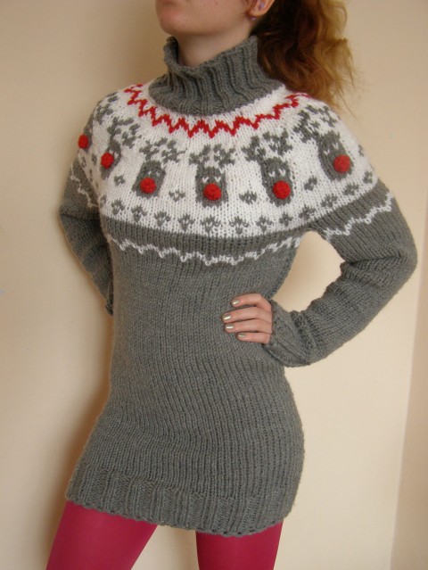 Veselí sobi :-))))  XS/S pletený svetr zimní sobi teplý pulovr 