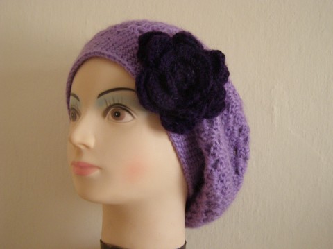 Baskický baret, mohérový - fialový květina čepice baret měkký mohér baskický pařížský 
