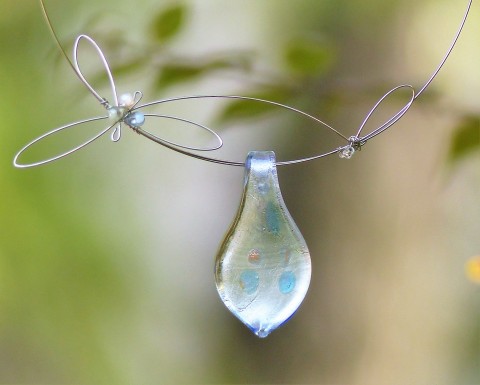 Dešťová kapka - náhrdelník kov nerez korálek skleněný korálek modrá 