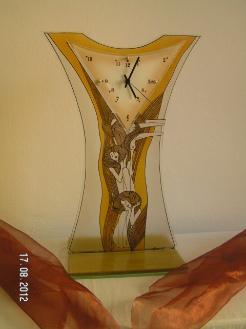Stojací hodiny ze skla. sklo hodiny stojací hodiny malované sklo gustav klimt dekorativní hodiny natavené sklo 