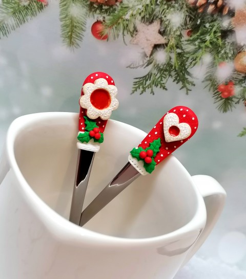 Vánoční linecké - lžička malá domov srdce dárek vánoce srdíčko vánoční fimo lžíce nádobí sladké příbor cukroví linecké 