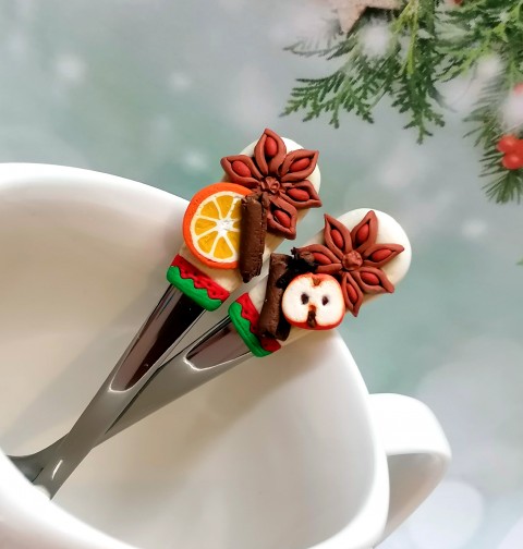 Vánoční mix - čajová lžička malá domov jablko jablíčko srdce dárek vánoce srdíčko vánoční hřebíček skořice pomeranč fimo lžíce nádobí sladké příbor cukroví badyán 