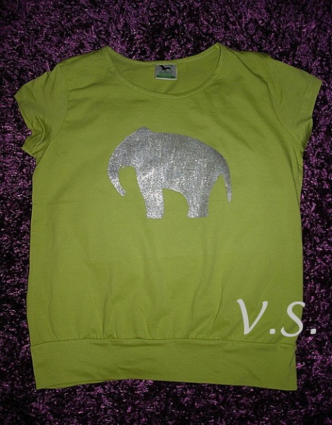 Tričko Slon Ve Stříbře zelená stříbrná slon tričko sloni ruční malba 