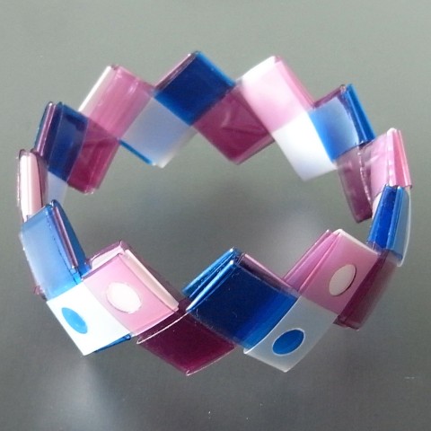 Náramek Perla-Růž-Mod+dírky origami náramek modrá růžová recyklace perleťová hypoalergenní alergik pet láhve 