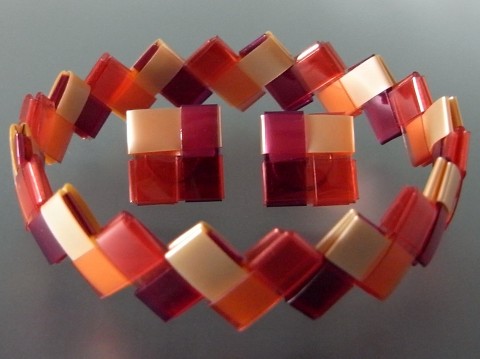 Sada Losos-Růž-Oranž origami náramek náušnice oranžová růžová recyklace sada lososová broskvová hypoalergenní alergik chirurgická ocel pet láhve 